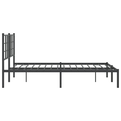 Black Metal Bed Frame with Headboard - 135x190cm, No Mattress
