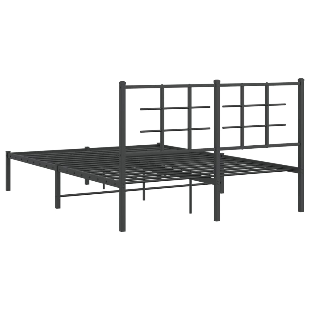 Black Metal Bed Frame with Headboard - 135x190cm, No Mattress