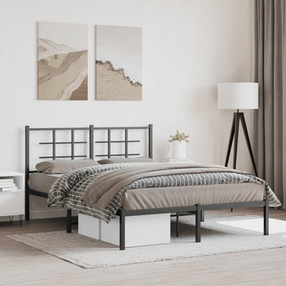 Black Metal Bed Frame with Headboard - 135x190cm, No Mattress