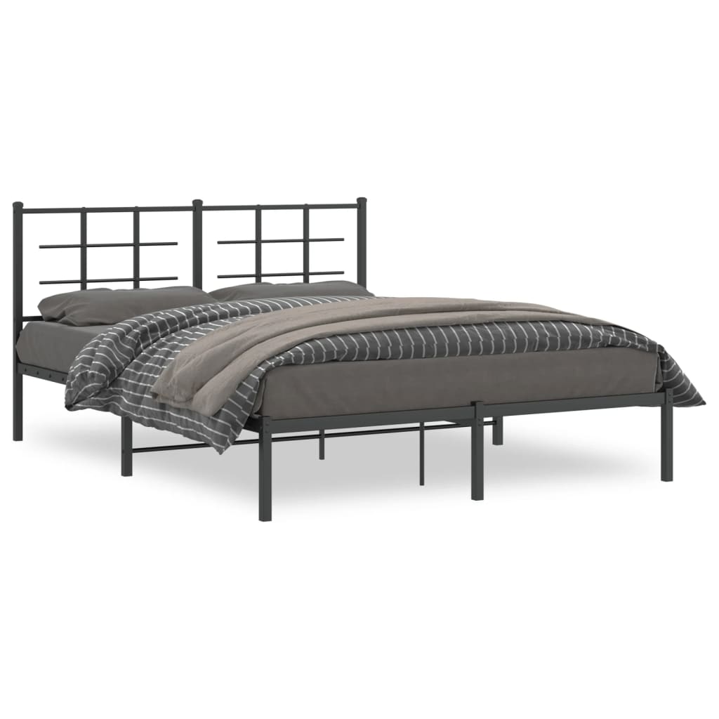 Black Metal Bed Frame with Headboard - 150x200cm, No Mattress