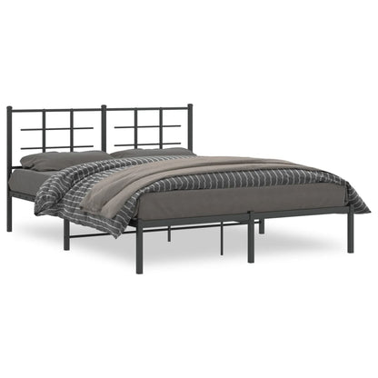 Black Metal Bed Frame with Headboard - 150x200cm, No Mattress
