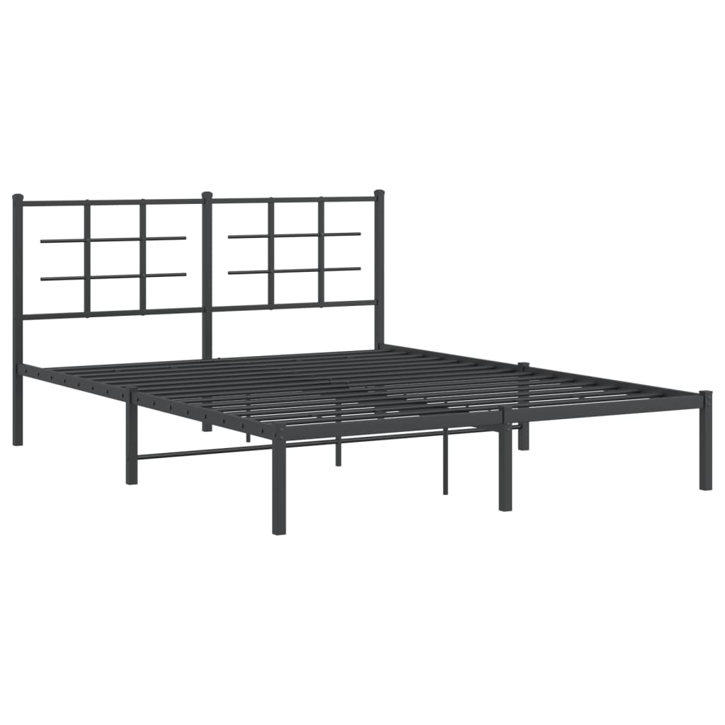 Black Metal Bed Frame with Headboard - 150x200cm, No Mattress