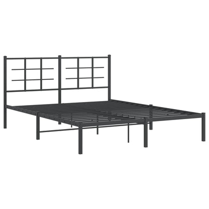 Black Metal Bed Frame with Headboard - 150x200cm, No Mattress