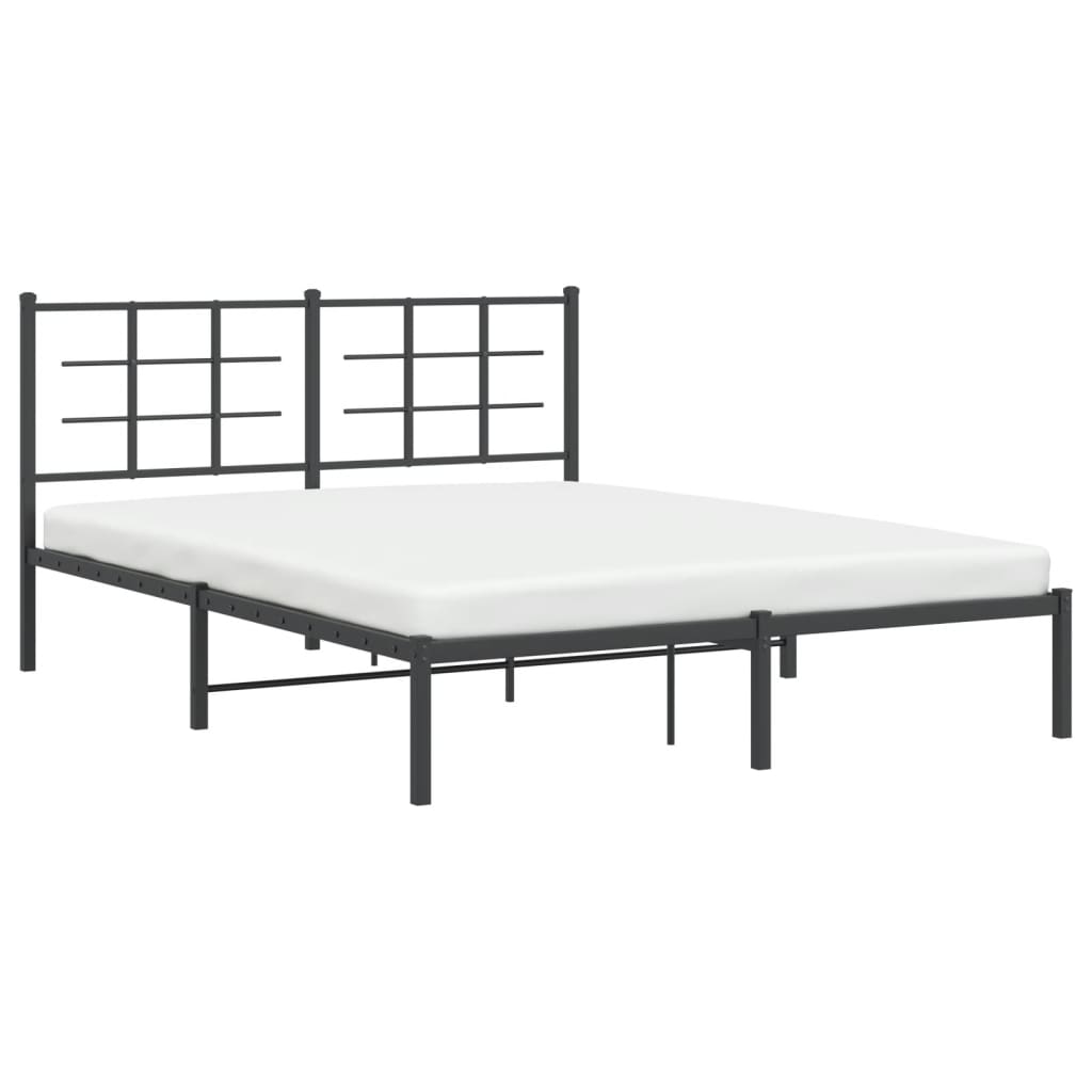 Black Metal Bed Frame with Headboard - 150x200cm, No Mattress