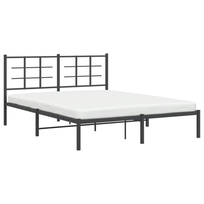 Black Metal Bed Frame with Headboard - 150x200cm, No Mattress