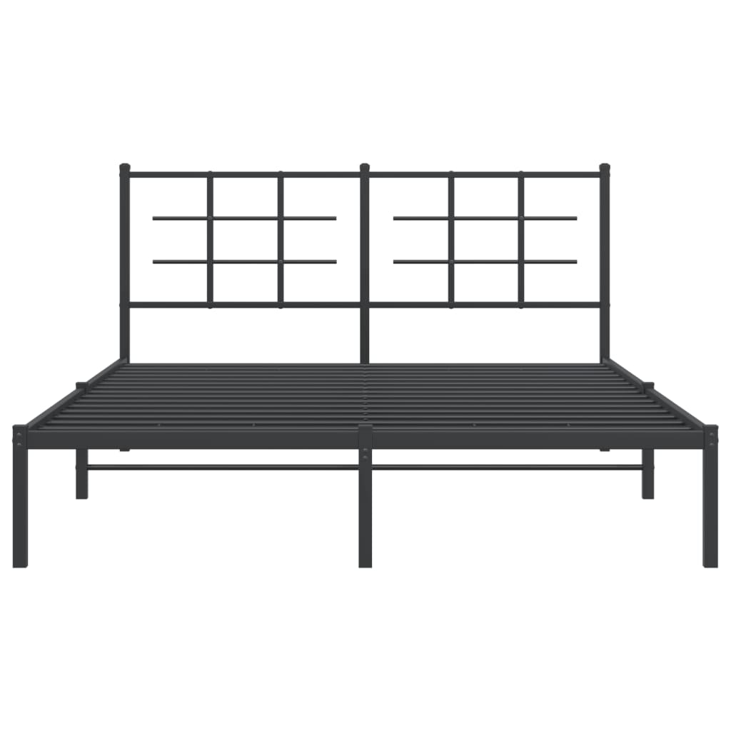 Black Metal Bed Frame with Headboard - 150x200cm, No Mattress