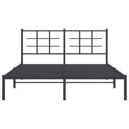 Black Metal Bed Frame with Headboard - 150x200cm, No Mattress