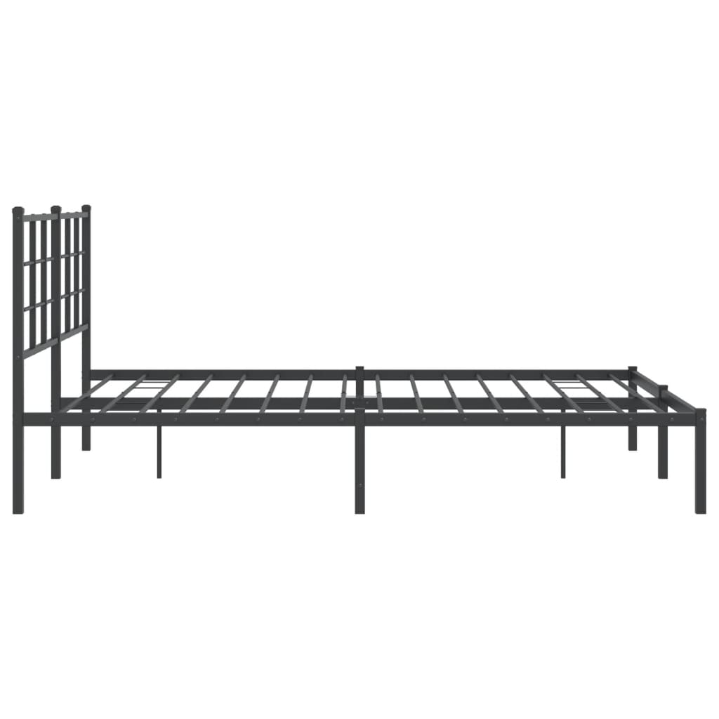 Black Metal Bed Frame with Headboard - 150x200cm, No Mattress