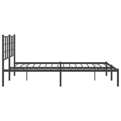 Black Metal Bed Frame with Headboard - 150x200cm, No Mattress