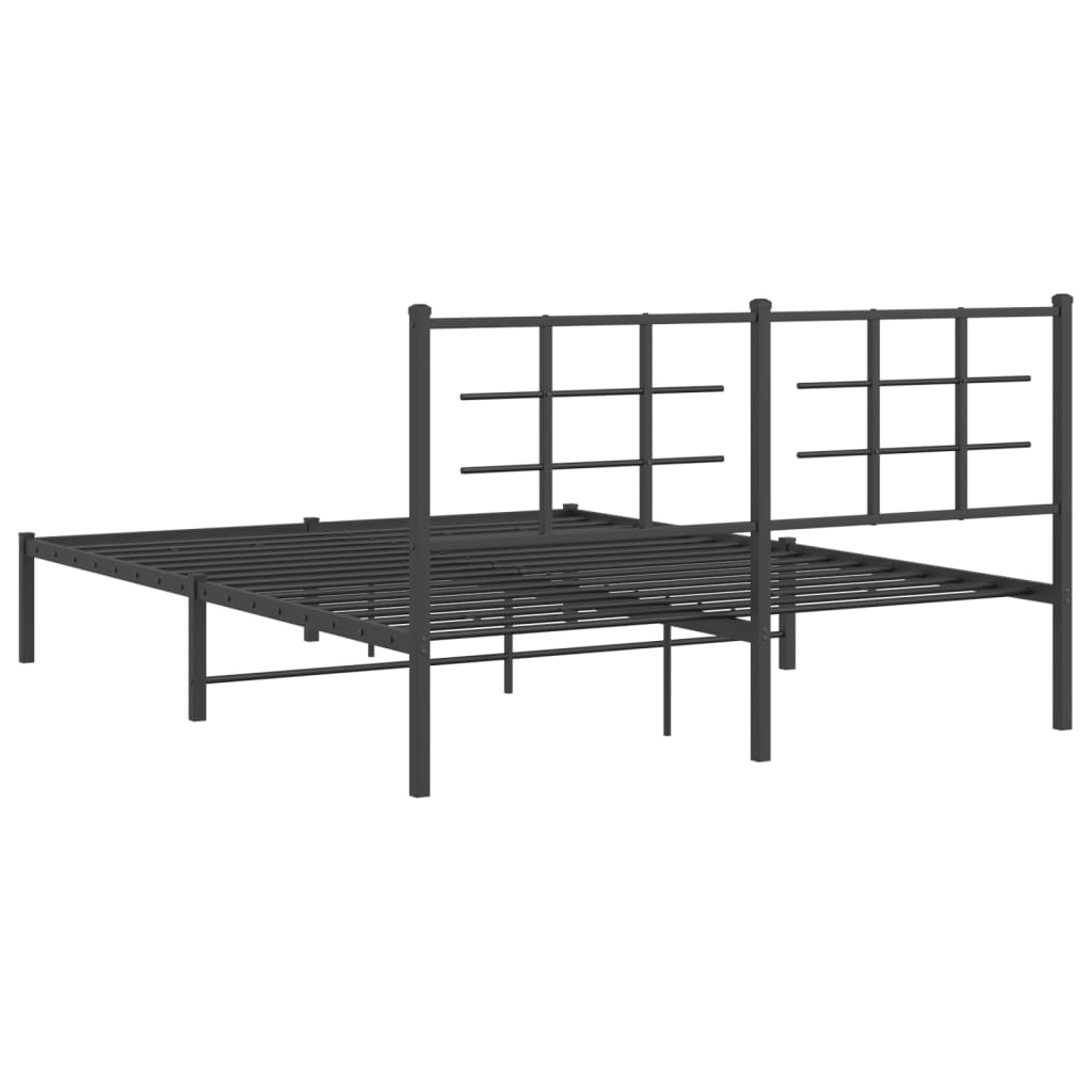 Black Metal Bed Frame with Headboard - 150x200cm, No Mattress