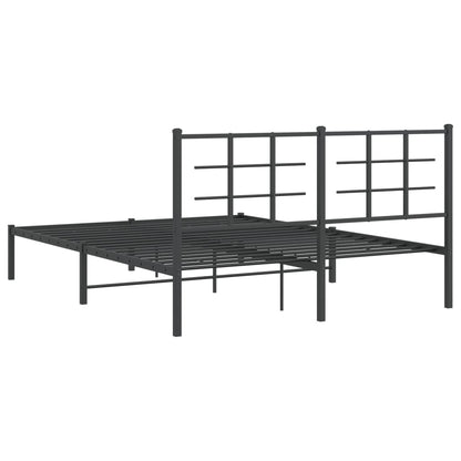 Black Metal Bed Frame with Headboard - 150x200cm, No Mattress