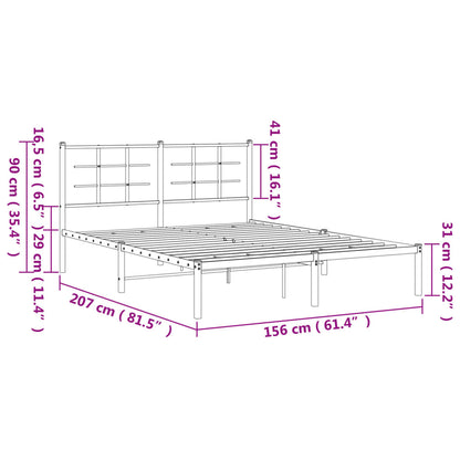 Black Metal Bed Frame with Headboard - 150x200cm, No Mattress