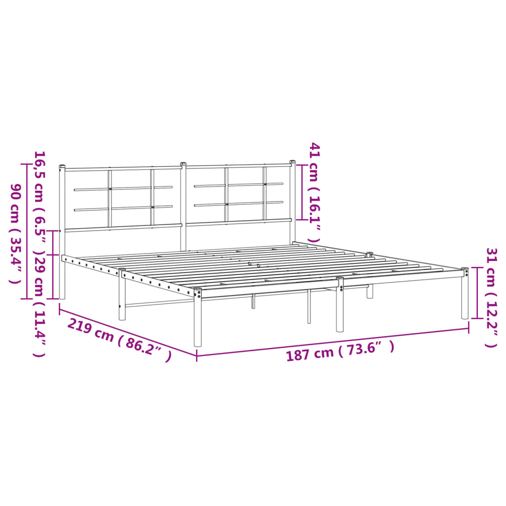 Metal Bed Frame without Mattress with Headboard Black 183x213cm