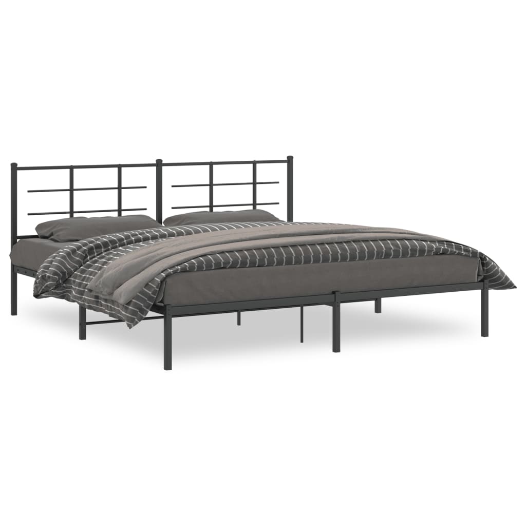 Black Metal Bed Frame with Headboard, 193x203cm, No Mattress