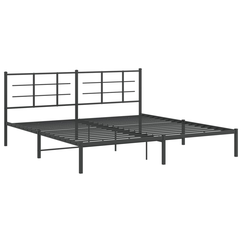 Black Metal Bed Frame with Headboard, 193x203cm, No Mattress