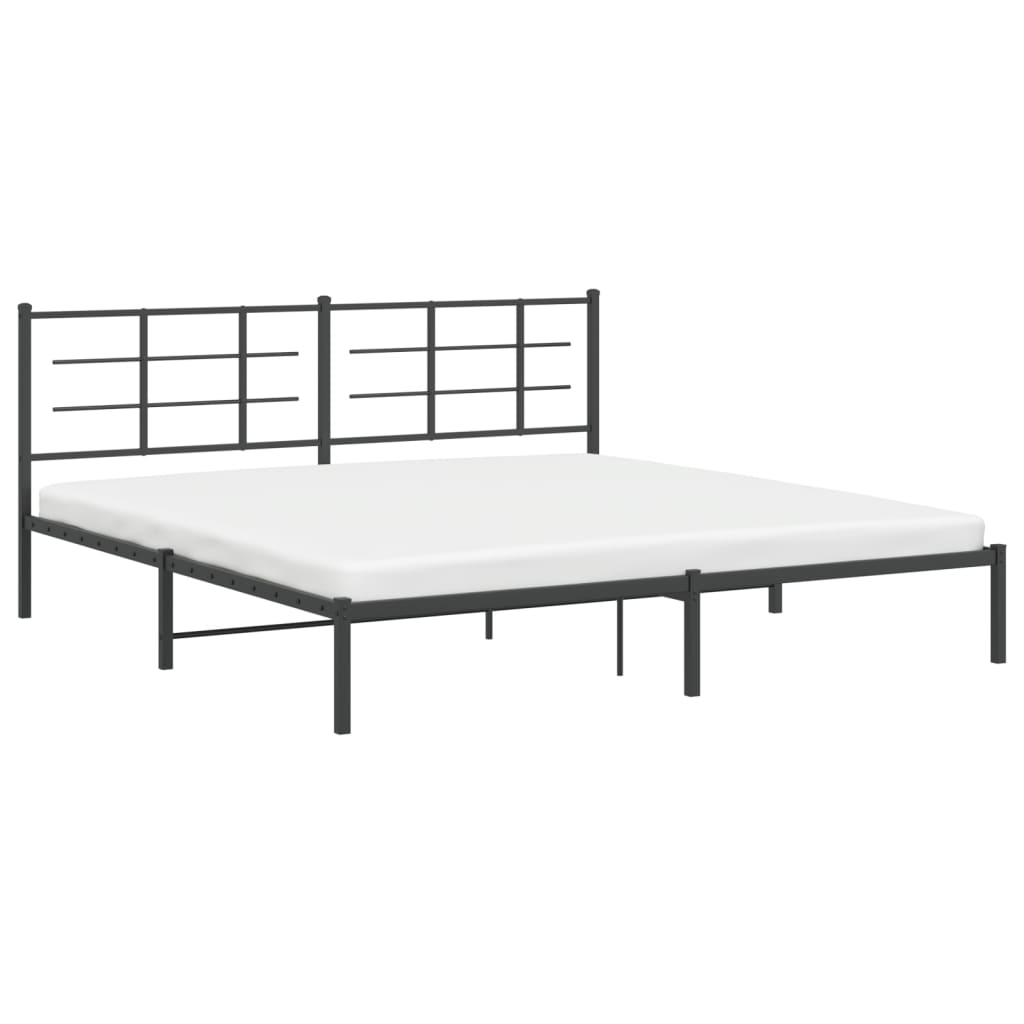 Black Metal Bed Frame with Headboard, 193x203cm, No Mattress