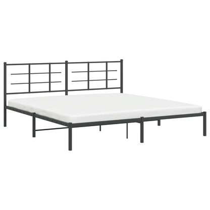 Black Metal Bed Frame with Headboard, 193x203cm, No Mattress