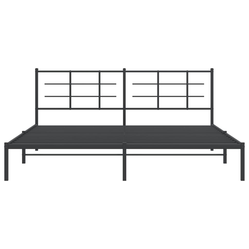 Black Metal Bed Frame with Headboard, 193x203cm, No Mattress