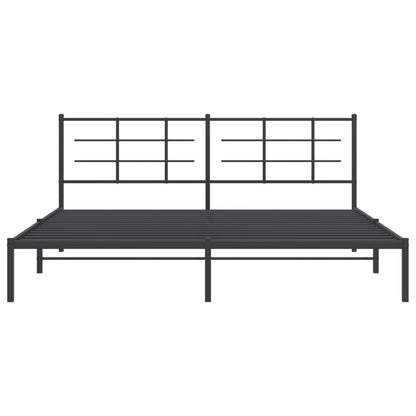 Black Metal Bed Frame with Headboard, 193x203cm, No Mattress