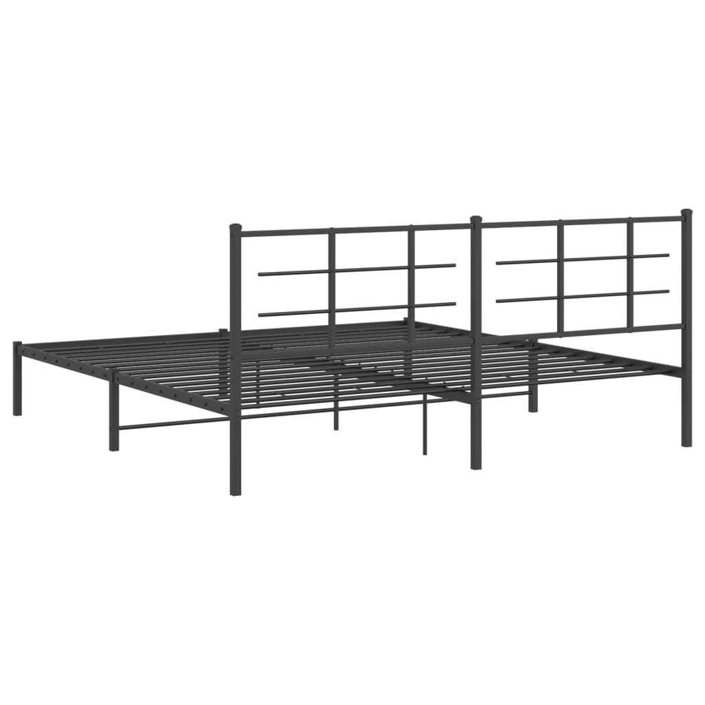 Black Metal Bed Frame with Headboard, 193x203cm, No Mattress