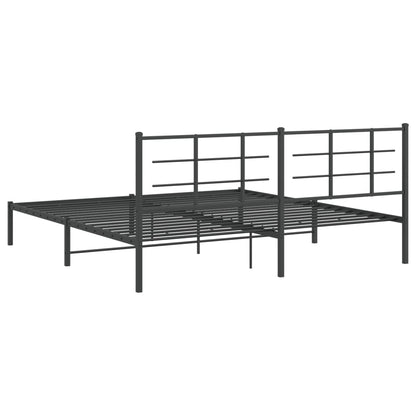 Black Metal Bed Frame with Headboard, 193x203cm, No Mattress