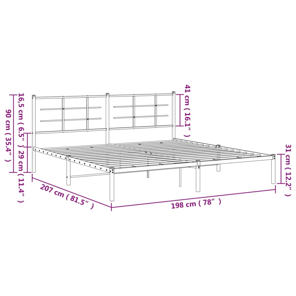Black Metal Bed Frame with Headboard, 193x203cm, No Mattress
