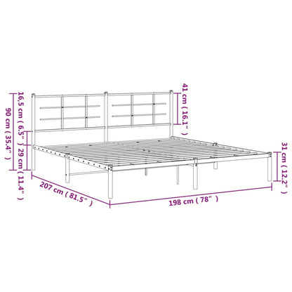 Black Metal Bed Frame with Headboard, 193x203cm, No Mattress