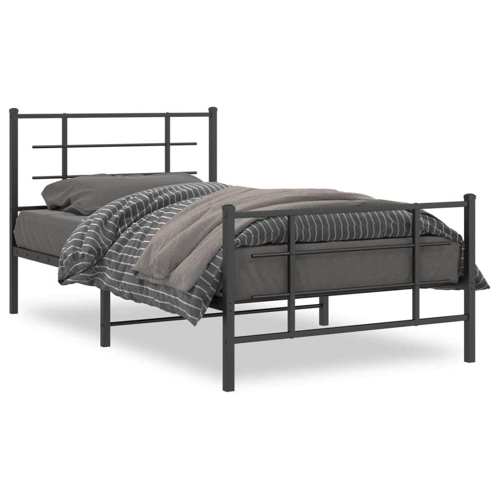 Sleek Black Metal Bed Frame with Footboard 100x190cm - No Mattress