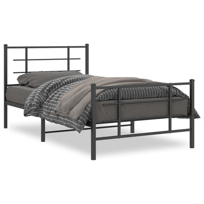Sleek Black Metal Bed Frame with Footboard 100x190cm - No Mattress