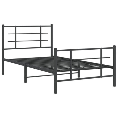 Sleek Black Metal Bed Frame with Footboard 100x190cm - No Mattress