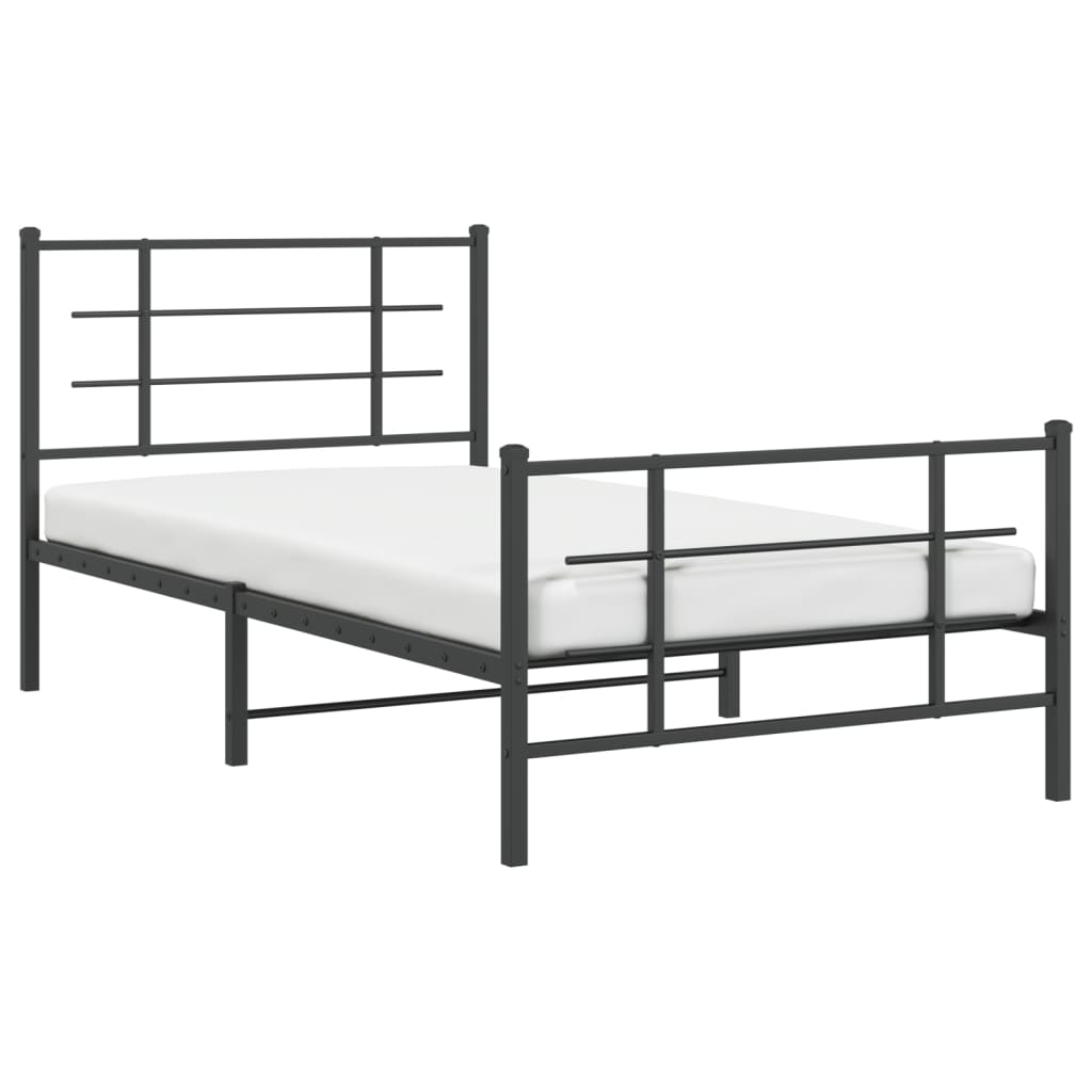 Sleek Black Metal Bed Frame with Footboard 100x190cm - No Mattress