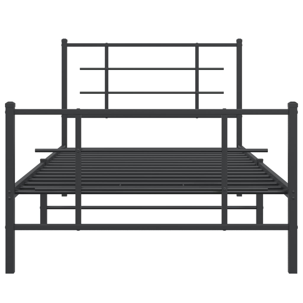 Sleek Black Metal Bed Frame with Footboard 100x190cm - No Mattress