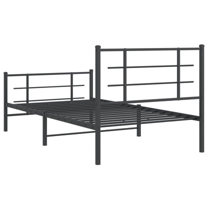 Sleek Black Metal Bed Frame with Footboard 100x190cm - No Mattress