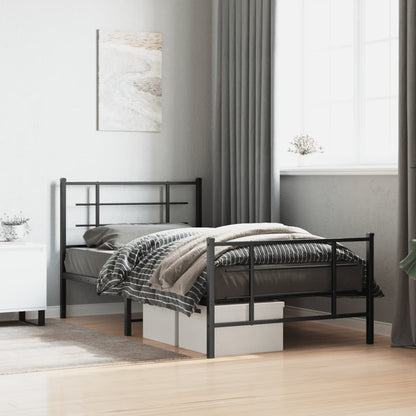 Sleek Black Metal Bed Frame with Footboard 100x190cm - No Mattress