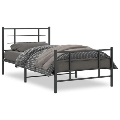 Black Metal Bed Frame with Footboard - 107x203cm, No Mattress