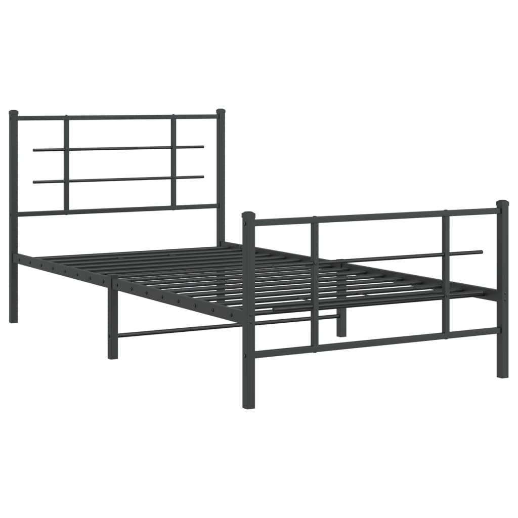 Black Metal Bed Frame with Footboard - 107x203cm, No Mattress