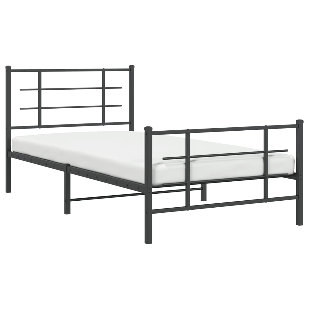 Black Metal Bed Frame with Footboard - 107x203cm, No Mattress