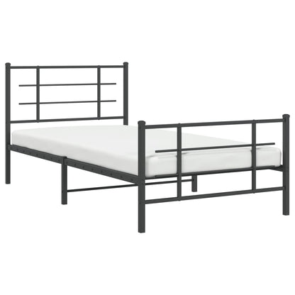 Black Metal Bed Frame with Footboard - 107x203cm, No Mattress