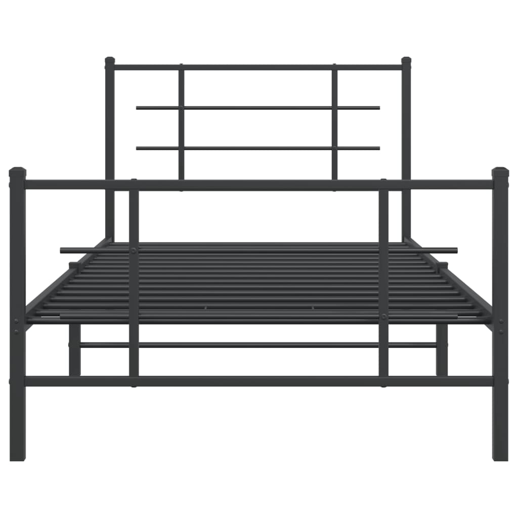 Black Metal Bed Frame with Footboard - 107x203cm, No Mattress