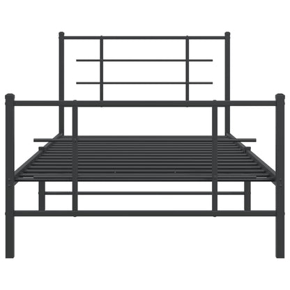 Black Metal Bed Frame with Footboard - 107x203cm, No Mattress