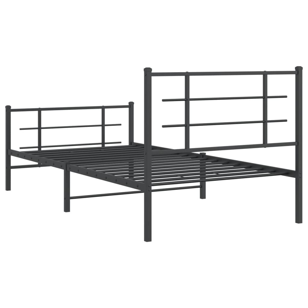 Black Metal Bed Frame with Footboard - 107x203cm, No Mattress