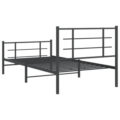 Black Metal Bed Frame with Footboard - 107x203cm, No Mattress