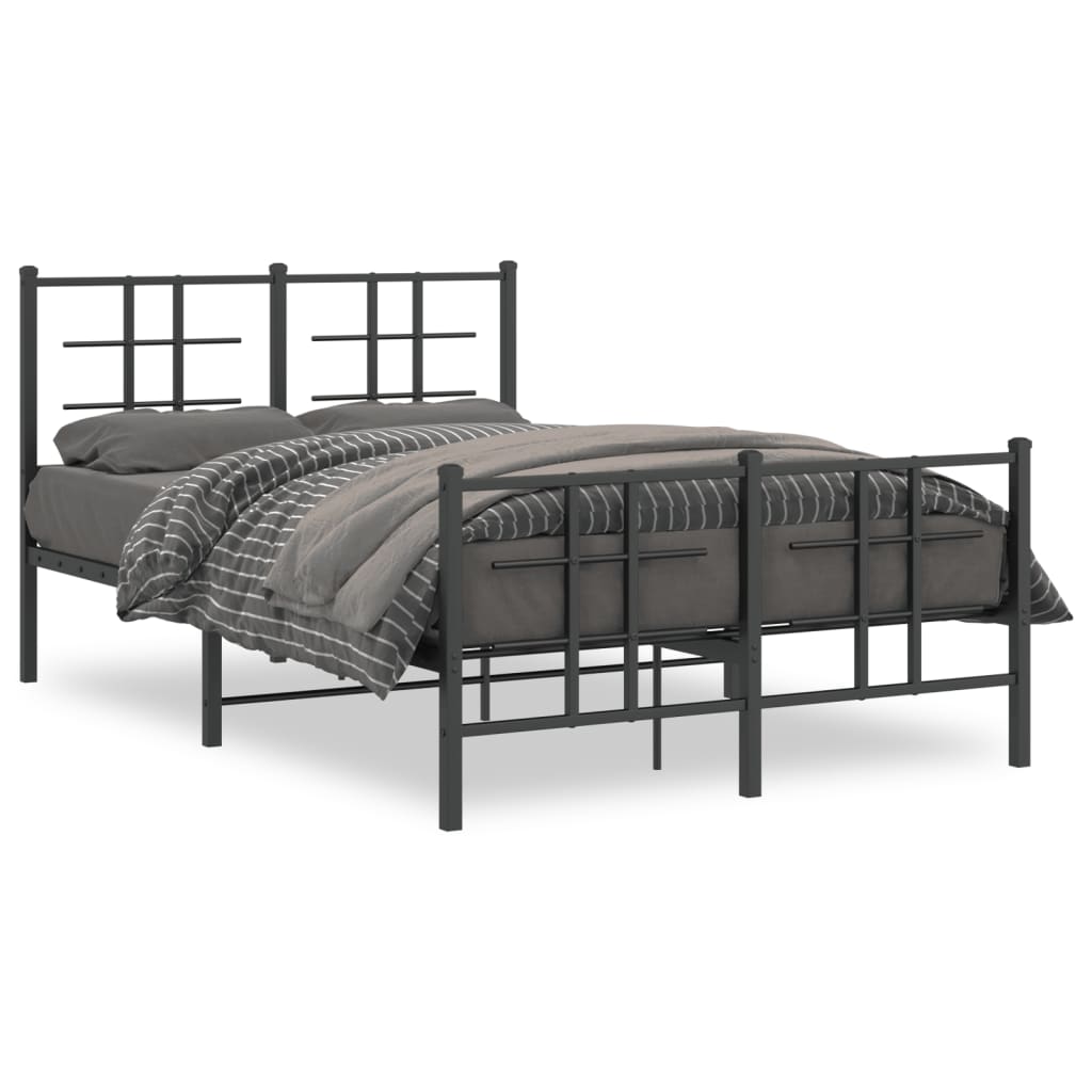 Sturdy Black Metal Bed Frame with Footboard - 120x190cm