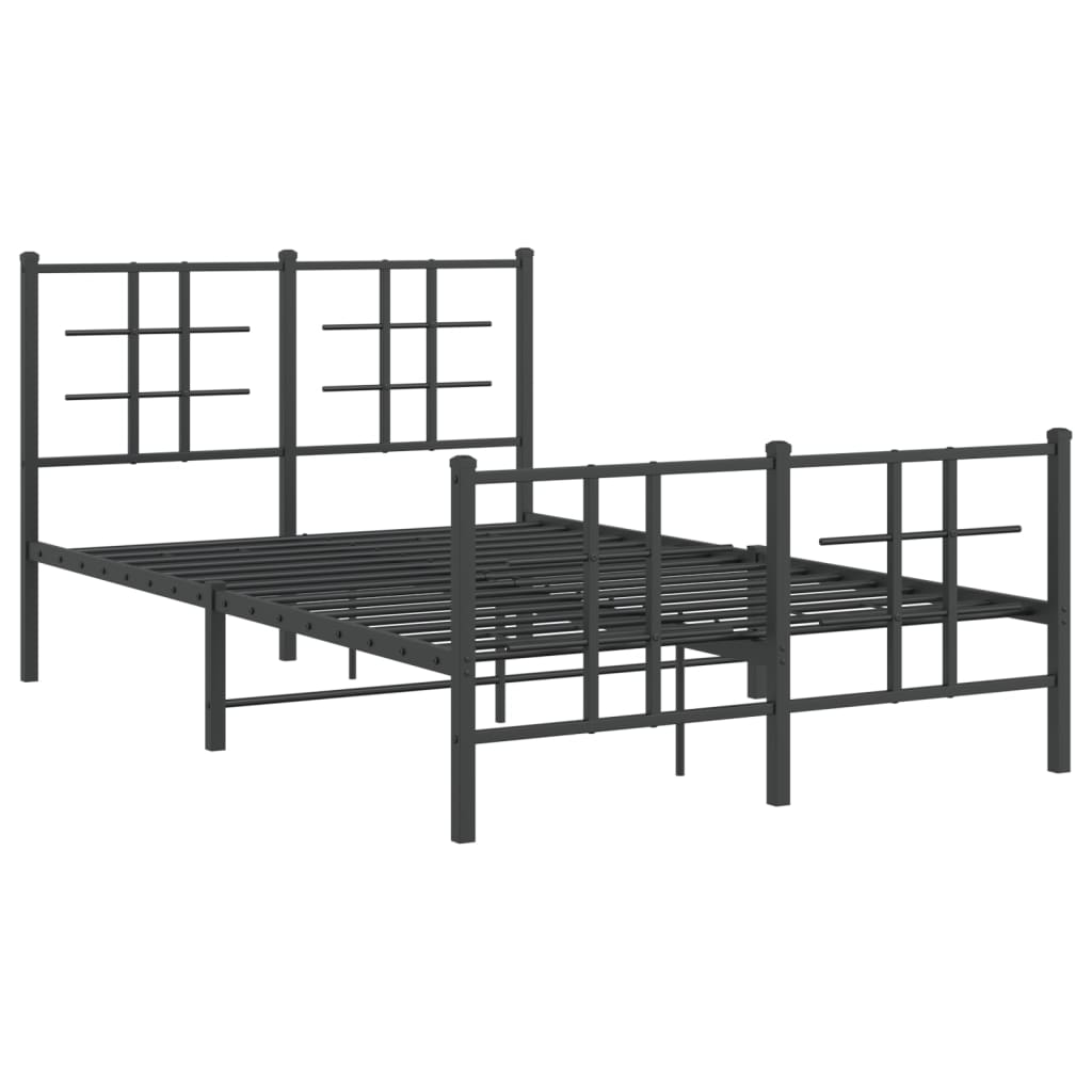 Sturdy Black Metal Bed Frame with Footboard - 120x190cm