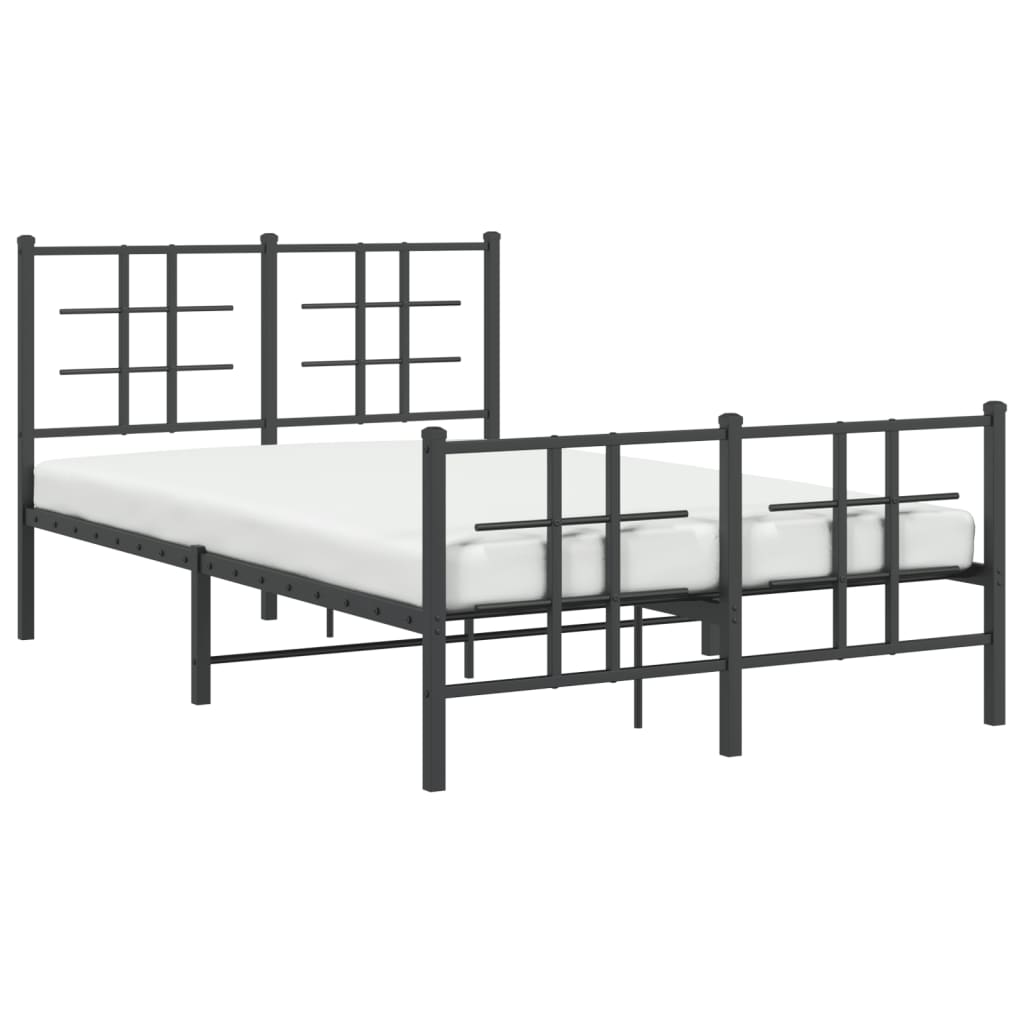 Sturdy Black Metal Bed Frame with Footboard - 120x190cm