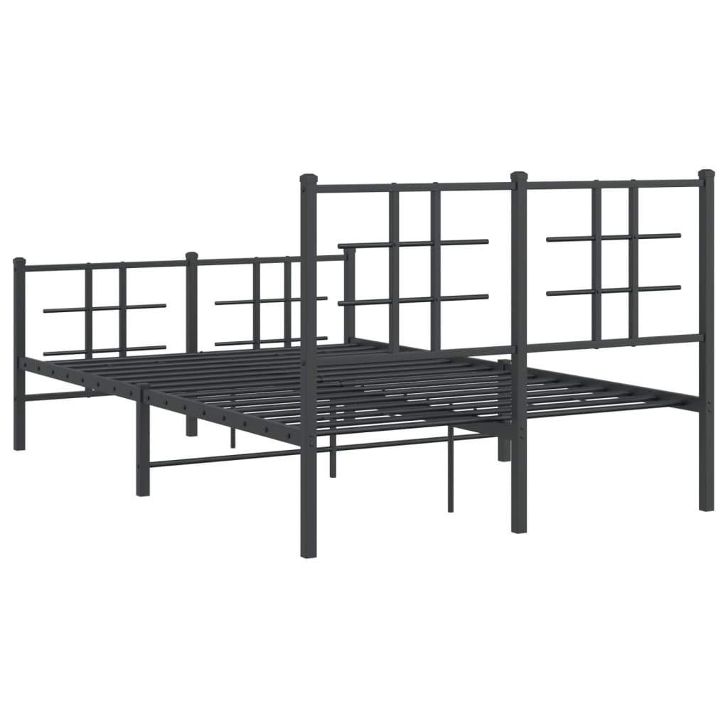 Sturdy Black Metal Bed Frame with Footboard - 120x190cm