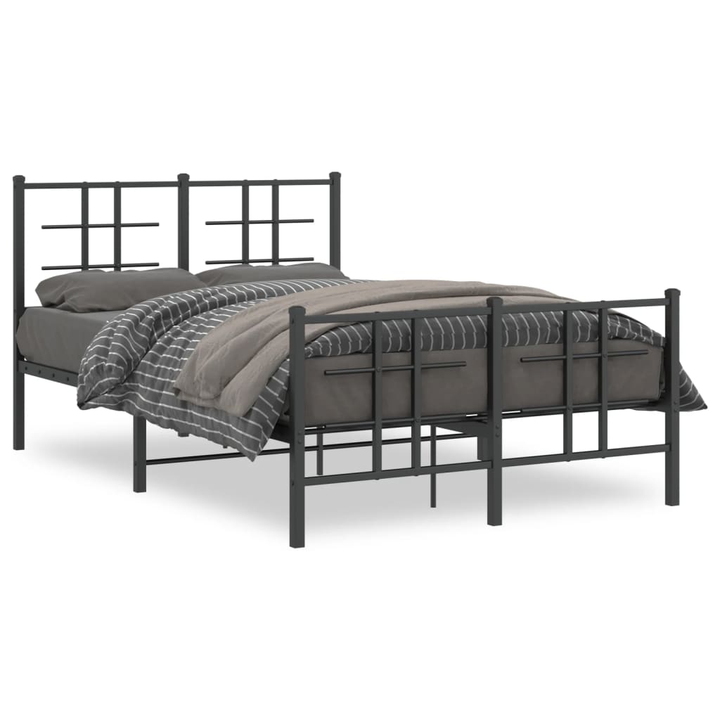 Sleek Black Metal Bed Frame with Footboard 120x200cm - No Mattress