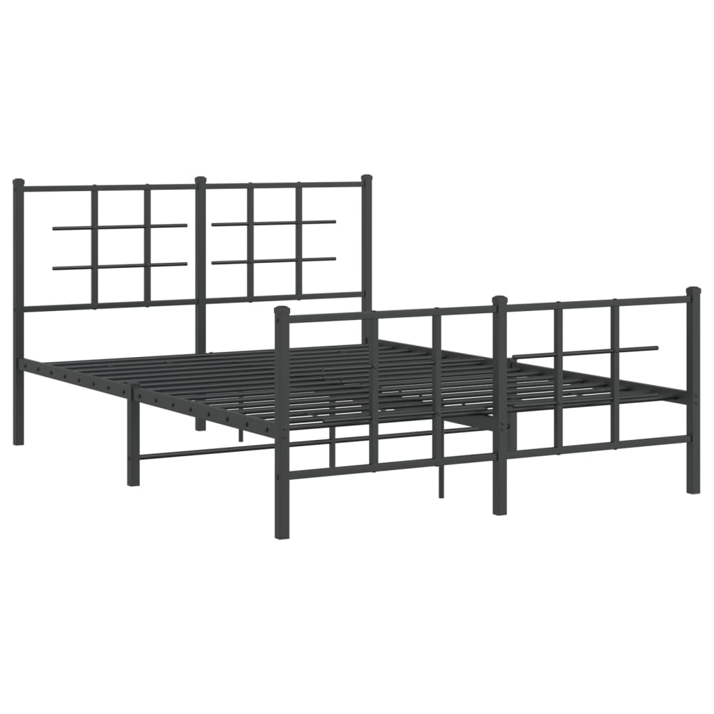 Black Metal Bed Frame with Footboard, 135x190cm - No Mattress