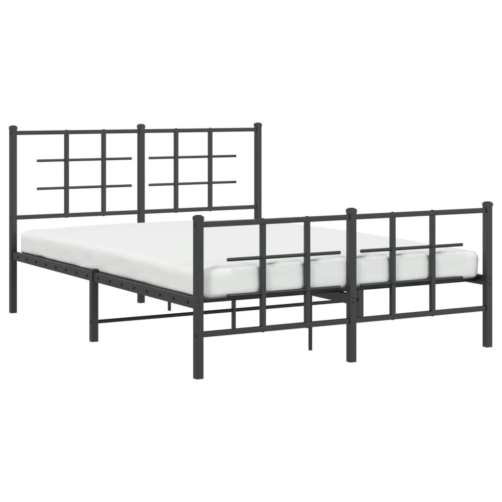 Black Metal Bed Frame with Footboard, 135x190cm - No Mattress