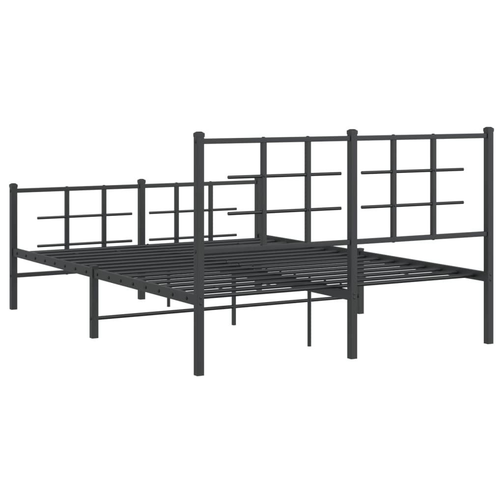Black Metal Bed Frame with Footboard, 135x190cm - No Mattress